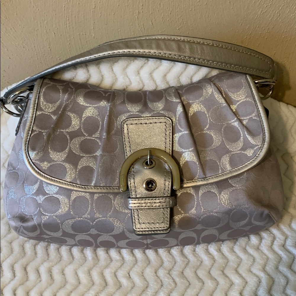 Coach Metallic Silver and Gray Shoulder Bag Lavender Interior Vintage